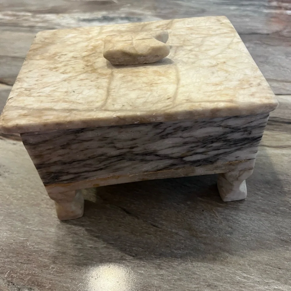 Vintage Marble Decorative Lidded Box - White Gray